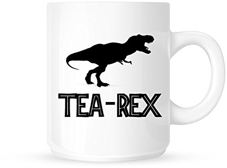 DottsMusic Ceramic Mug, 11.0 oz, Coffee Cup, Dinosaur Theme - Tea-Rex Silhouette Design, Leak Proof, Microwave & Dishwasher Safe, Great Gift Idea