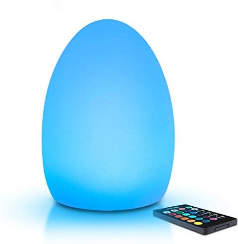 Mr.Go 9 LED Ei Licht Farbwechsel Lampe Tischleuchte mit Fernbedienung, 16 RGB Farben, Dimmbar Helligkeit, Wiederaufladbar Nachtlicht Stimmungslicht für Innen Außen Dekoration