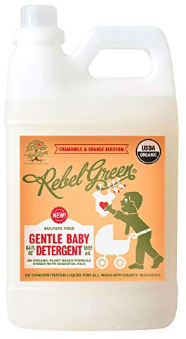 Rebel Vert Naturel bébé Lessive, certifié biologique et hypoallergénique liquide Savon à linge pour enfants et bébés avec charge les peaux sensibles – 64