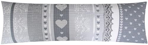 Seersucker Seitenschläferkissen Bezug 40x145cm Love Liebe Herzen (386-2-S) | 100% Baumwolle, Überzug, Kissenbezug - Anthrazit - Reißverschluss auf der langen Seite