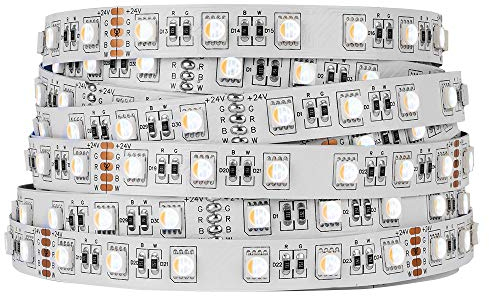 BTF-LIGHTING 5050 RGBW RGB+Blanc Chaud(2700K-3000K) 4 couleurs en 1 LED 5m 60LEDs/m Ruban LED multicolore Lumières IP30 PCB blanc non étanche DC24V pour la décoration de la maison de cuisine