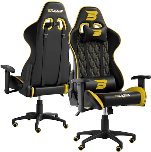 BraZen Phantom PC Adult Chair Gaming Chair for Adults Ergonomic Office Computer Seat Adult Gaming Chairs for Adults Video Game Chairs Video Gamer Seat Ergonomic PC - Yellow