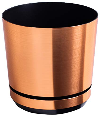KORAD COPPER flower indoor plant pot with saucer plastic gloss modern decorative planter with drainage holes (10.4 inches (26 cm), Copper)