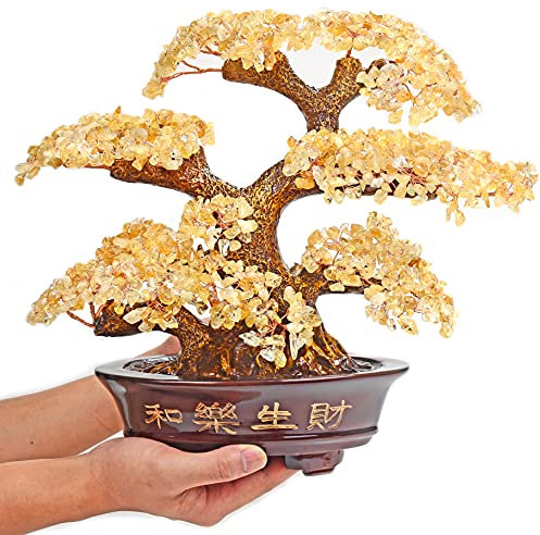 KALIFANO Großer Citrin (1.251 Edelsteinzahl) Chakra-Kristallbaum mit heilenden Eigenschaften - Bonsai Feng Shui Geldbaum für Reichtum und Wohlstand