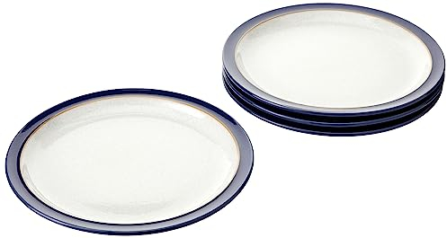 Denby - Elements Medium Dark Blue Plates Set of 4 - Dishwasher Microwave Safe Crockery 22cm - Navy Blue, White Ceramic Stoneware Tableware - Chip & Crack Resistant Lunch Plates