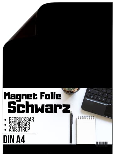 Magnetfolie DIN A4 - Magnetband - Bedruckbar und Beschreibbar Magnet Folie zum Beschriften zum Schneiden Stanzen und Basteln [1 Stück] (Schwarz)