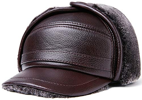 DongBao Herren Winter Schiebermütze mit Ohrenklappen,Warm Baseball Kappe mit Ohrenschutz, Leder Fliegermützen