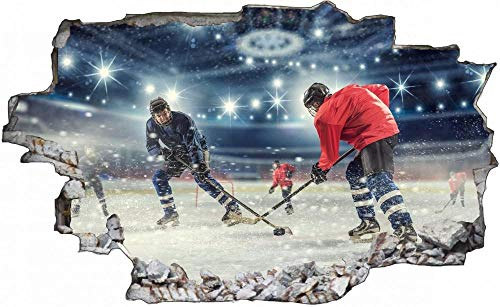 3D Wandtattoo Mauerloch Wandsticker Wandaufkleber Durchbruch selbstklebend Schlafzimmer Wohnzimmer Kinderzimmer,Eishockey Spielfeld,Größe: 60x90cm