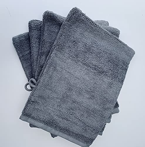 Sue Rossi Ltd Face Cloth Wash Mitt Set 50% Cotton 50% Bamboo 15cm x 22cm Face Flannel Glove Soft Absorbent (Silver Grey 4 Pack)