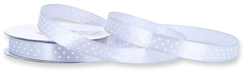 Satinband mit Punkten 12mm x 25m Rolle - FARBAUSWAHL in 12/25mm - farbecht & waschbar - Schleifenband für Hochzeit - Geschenkband zum Verpacken Dekorieren Basteln - Silber Grau 012H
