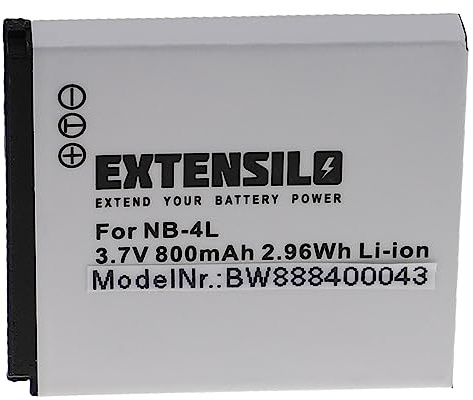 EXTENSILO Battery Replacement for Canon NB-4L for Camera DSLR (800 mAh, 3.7 V, Li-ion)