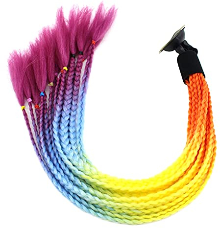 Abnehmbarer Motorrad Helm Dekoration,Motorrad Helm Pferdeschwanz Dekoration Helm Zöpfe Perücke Mehrfarbige Dazzle Pferdeschwanz Perücke mit Saugnapf Haarschmuck für Motorrad Fahrrad Ski
