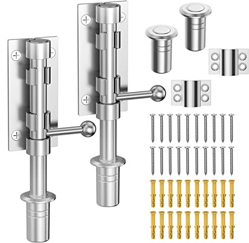 MeBantoo Slide Bolt Gate Latch Hardware, Barrel Bolt Latch, 6.3 Inch Heavy Duty Solid 304 Stainless Steel Silver Finish Lock for Wooden Fence/Shed/Yard/Barn Door/Interior and Outdoor (2 Pack Silver)