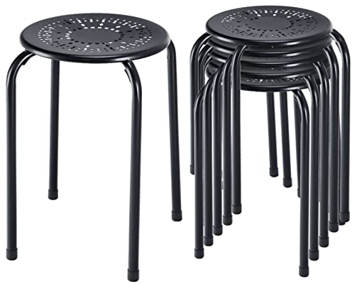 TANGZON Set of 6 Steel Stacking Stools, Stackable Nesting Round Bar Stool with Non-Slip Mats, Flexible Seating Breakfast Dining Chairs for Home, Kitchen, Office & Classroom (Black)