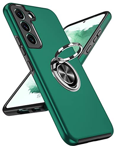 LeYi Funda para Samsung Galaxy S22 5G 6.1, Armor Carcasa con 360 Grados Metálico Anillo Hard PC Silicona Bumper Antigolpes Case para Movil Samsung S22 5G, Verde