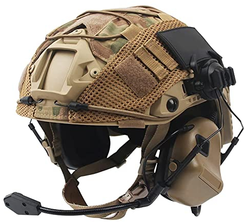 LZEFIA Casque Tactique Fast Combiné, Militaire Équipement de Protection Style Militaire avec écouteur Tactique et Couvercle Casque pour Les Loisirs l'ensemble de Jeu Airsoft Paintball CS