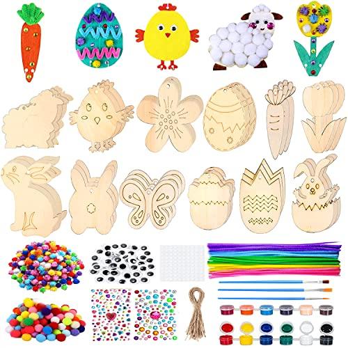 280 Stück Ostern Anhänger Holz,Osteranhänger Holz Bemalen,Ostern Basteln Kinder,Ostern Unlackierte Holz,Handwerk Holz Ornamente,Osterhase Holzhuhn Holzeier für Kinder Ostern Frühling Party Deko