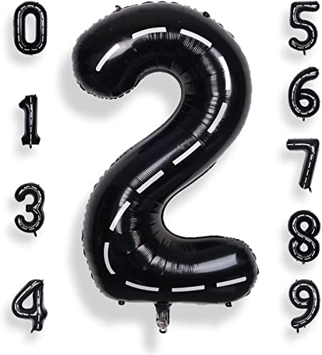 XXL Folienballons * RACING * Zahl 0 bis 9 als Deko für Geburtstag und Party | 100cm groß | Schwarze Zahlen Cars Autos Kindergeburtstag Partydeko Ballon Luftballon Helium, Edition: 2. Geburtstag