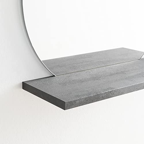 ARHome Specchio Tondo con Mensola, 60 x 60 x 22 cm, Cemento Scuro, Specchiera con mensola, Made in Italy