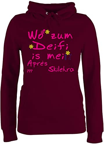 Pullover Damen Hoodie Frauen - Skiurlaub Ski - Wo zum Deifi is MEI Apres Skilehra - M - Burgundrot - Pulli apre für Party mit Kapuze après après+ski+Party Apres+ski Mottoparty Fahren Fasching