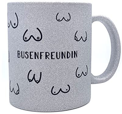 Lustige Tasse Busenfreundin, BFF Geschenk, Geburtstagsgeschenk, Geschenkidee, Geschenk Frauen, beste Freundin, Tasse Brüste inkl. Geschenkverpackung (Busenfreundin 1.0 - Glitzer Grau)