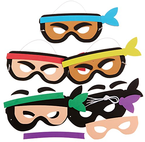 Baker Ross FX852 Ninja-Masken-Sets - 5er-Packung, Party-Masken zum Basteln und Gestalten für Kinder