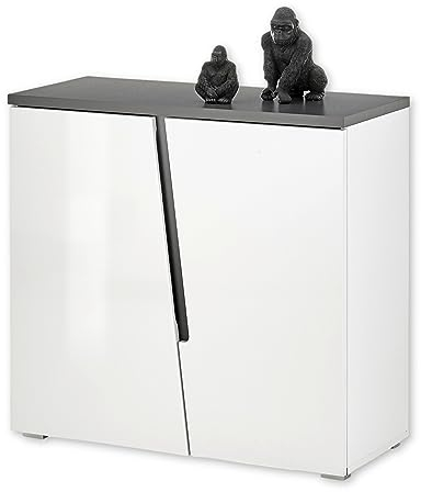 DEINE TANTE EMMA 43-017-13 Kommode Boston Sideboard Weiß Hochglanz/Schwarz ca. 88 x 83 x 38 cm