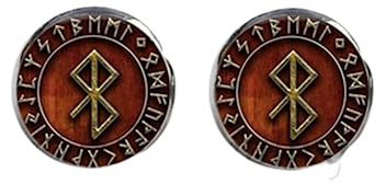 Ohrringe Rune in Rune Kreis Ohrring Rad von Hekate Schmuck Glas Cabochon Ohrringe Post, 25 mm, Leder