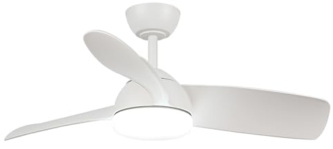 M mimotec - Ventilador de Techo con luz Led White Face 59W, mando a distancia, motor DC 35W+Luz Led 24W, 6 velocidades, Silencioso,3 Aspas, 108 cm, función verano-invierno, temporizador
