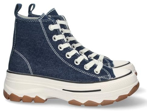 shoes&blues.es 75364-Zapatilla Abotinada de Plataforma para Mujer, Comoda, Estilo Bamba, Material de Lona, y Cierre de Cordones. Talla 36 Marino