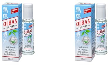 Olbas Tropfen - 1x 12 ml - zur Einnahme und Inhalation bei Erkältungskrankheit - bei Husten, Schnupfen und Heiserkeit - mit Pfefferminzöl, Cajeputöl, Eukalyptusöl - alkoholfrei (Packung mit 2)
