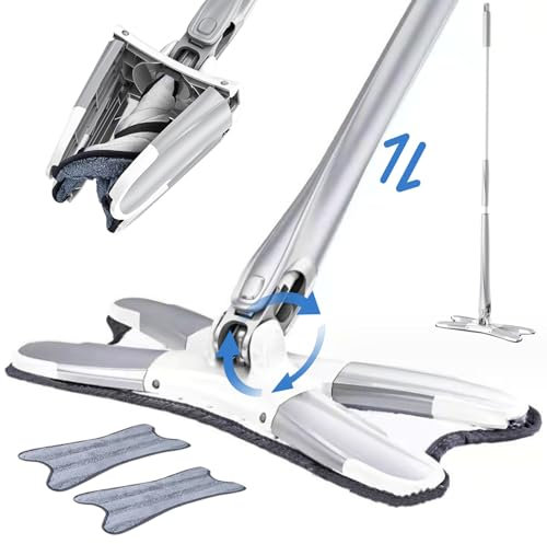 Traxio plano, trapeador de piso con 2 almohadillas de trapeador de 360 ° de lavado a mano con forma de X de lavado con forma de X telescópico de limpieza telescópico de 55 pulgadas para el hogar
