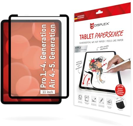 Displex TABLET PAPERSENSE für iPad Pro 11'' (1.-4. Gen)/Air (4./5. Gen), wiederablösbare Schreibfolie und Zeichenfolie mit Paper Feeling für ein Schreibgefühl wie auf Papier, inkl. Filz-Schutzhülle