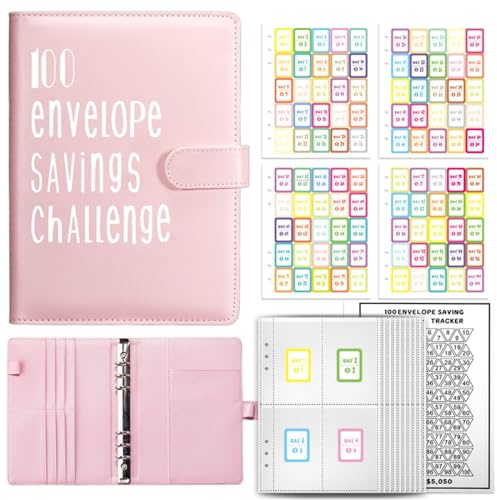 Budget Planner Ringbuch A5 Budget Planer Geld Organizer mit 100 Binder Taschen Finanzplaner Budget Sparen Mappe Cash Stuffing Startset Geburtstags Geschenk (Rosa)