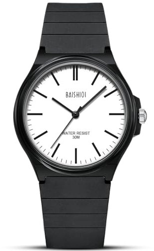 BAISHIOI Orologio Uomo Orologio Analogico al Quarzo Classico Impermeabile Casual Orologio da Polso Minimalista Moda Sport Orologio con Nero Cinturino in Silicone (white)