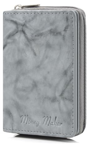 ekavale Leder Geldbörse Damen mit Reißverschluss – RFID Schutz Herren Portemonnaie – Mini Geldbeutel klein Brieftasche Herren Damen (Grau)