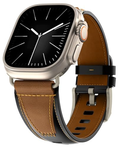 Cuero Correa para Apple Watch Ultra 2 49mm, Pulsera de Repuesto Clásica de Cuero Patchwork Correa para iWatch Series 10 9 8 7 6 5 4 3 2 1 Ultra SE, Correa para iWatch 49mm 46mm 45mm 44mm 42mm