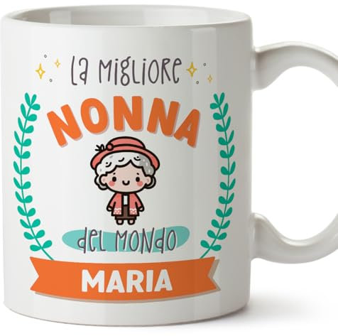 Mugffins Tazza Personalizzata in ceramica per NONNA 11 oz / 350 ml - In italiano - Migliore del mondo - Con disegno - Idea regalo per compleanno, anniversario, natale