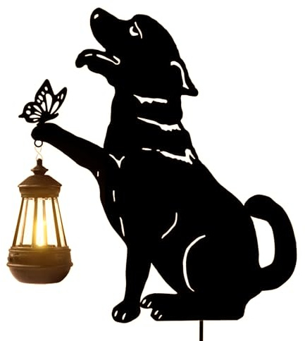 Hunde Pfahl Aus Metall, Dekorativer Hunde Pfahl für Draußen, Dekoratives Einweihung Ornament Aus Metall für Hof, Gehweg, Rasen, Terrasse, Geschenkideen für Halloween, Weihnachten (Schwarzer Hund)