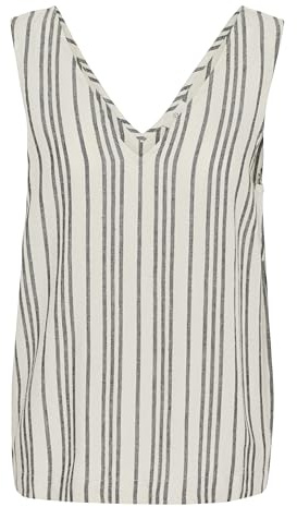 KAFFE Damen Bluse ärmellos Kamilia Damen Tank top Ärmellos V-Ausschnitt Oberteile Blusen Sommer Casual Lose Shirt Ärmellos 42, Moonstruck/Black Stripe