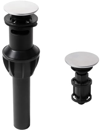 Bathroom Sink Drain with Overflow, Sink Plug for Basin Basin, Universal Quick Drain Plastic Pop Up Sink Drain with Anti-Clog Strainer, Brushed Nickel