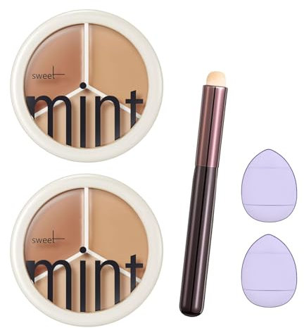Concealer 2 Stück Concealer Palette,Gesichts Concealer,3 Farben Concealer Palette,Geeignet für den Täglichen Gebrauch und Verschiedene Anlässe(Mit 1 Concealer-Pinsel,2 Fingerkuppenkissen)