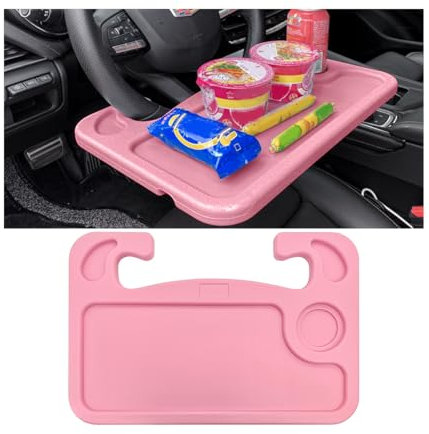 Mandark Car Steering Wheel Tray, 2 in 1 Auto Steering Wheel Desk for Eating Drinks Laptop, Multipurpose Vehicle Interior Travel Essential Table Accessories, Universal for RV, SUV, Truck (Pink)