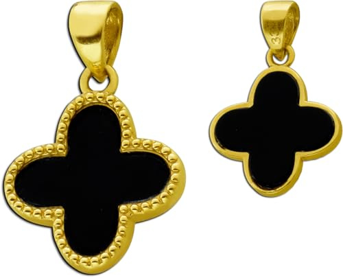 Ch.Abramowicz Onyx Kleeblatt Anhänger Gelbgold 333 8K schwarzer Edelstein