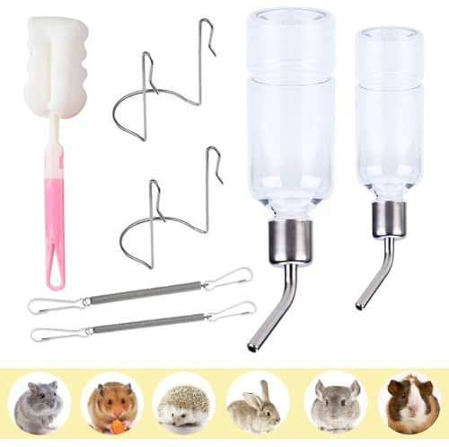DEXYZZY Hängende Haustiere Wasserflaschen, Hamster Trinkflasche, Trinkflasche für Meerschweinchen und Kaninchen, Reinigungsbürste enthalten，350ml+180ml
