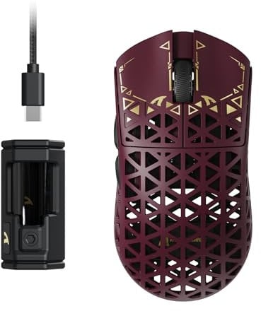 ATTACK SHARK R5 Ultra Carbon Fibre HyperSpeed Wireless Gaming Mouse, 39g Ultralight Mice, 2.4G/BT/USB-C Wired, PixArt PAW3950MAX Sensor, 8000Hz Wireless Polling Rate, 42KDPI, for Win/Mac - Red
