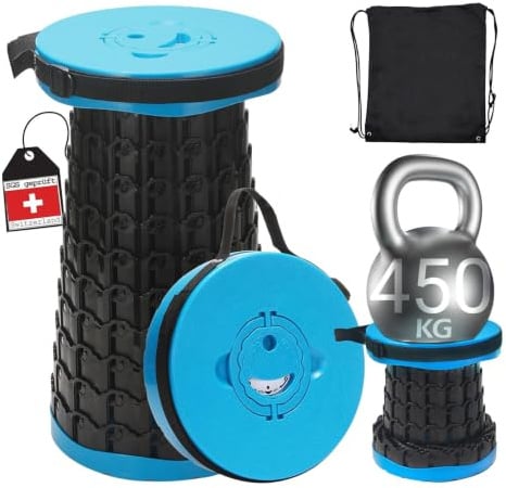 COOLYNX Tragbarer Mini Teleskop, Folding Stools Faltbarer Hocker 450 kg | Verbesserter Dickerer Folding Stools bis 450 kg,Lightweight Teleskop Hocker Klappbar für BBQ, Angeln,Wandern,Reisen & Outdoor