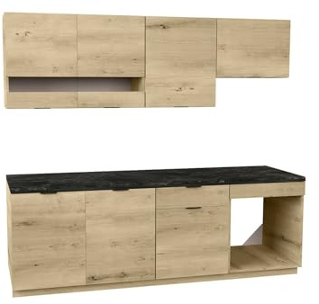 Vente-unique - Cuisine compléte - avec Plan de Travail 200 cm - Naturel et Anthracite - CARMEO