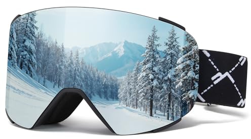 JQF Gear Skibrille Magnetisch OTG YH693C Skibrille für Unisex | Skibrillen UV-Schutz Anti-Nebel Vollständig Plattiertes REVO Verstellbarer Rutschfester Riemen,Snowboard Brille für Skifahren