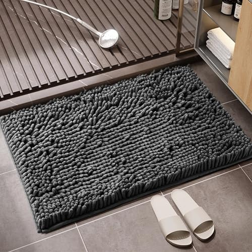 GC GAVENO CAVAILIA Faux Fur Bath Mat 1Piece | Bathroom Mat Fluffy Rug Large Bath Mat Non Slip 50 x 80cm | Super Absorbent & Quick Dry Thick Shaggy Bathmat Extra Soft Pedestal Mats, Charcoal